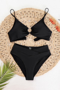 Women's Sexy Metal Buckle Triangle Cup Solid Bikini