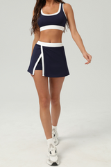 Contrasting round-neck skirt 2-piece set
