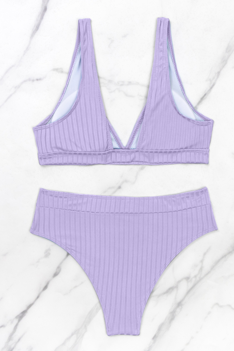 Women's V-Neck Wide Strap High-Waisted Solid Bikini