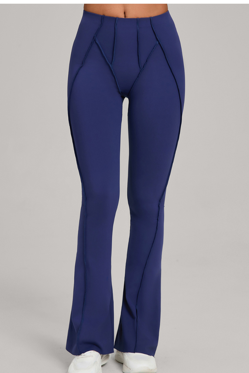 Wide-leg, snug, textured, and high-waisted flared pants