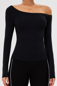 Women's One-Shoulder Ribbed Long-Sleeve Yoga T-shirt