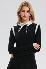 Women's Athletic Color Block Polo Collar Long-Sleeved Top