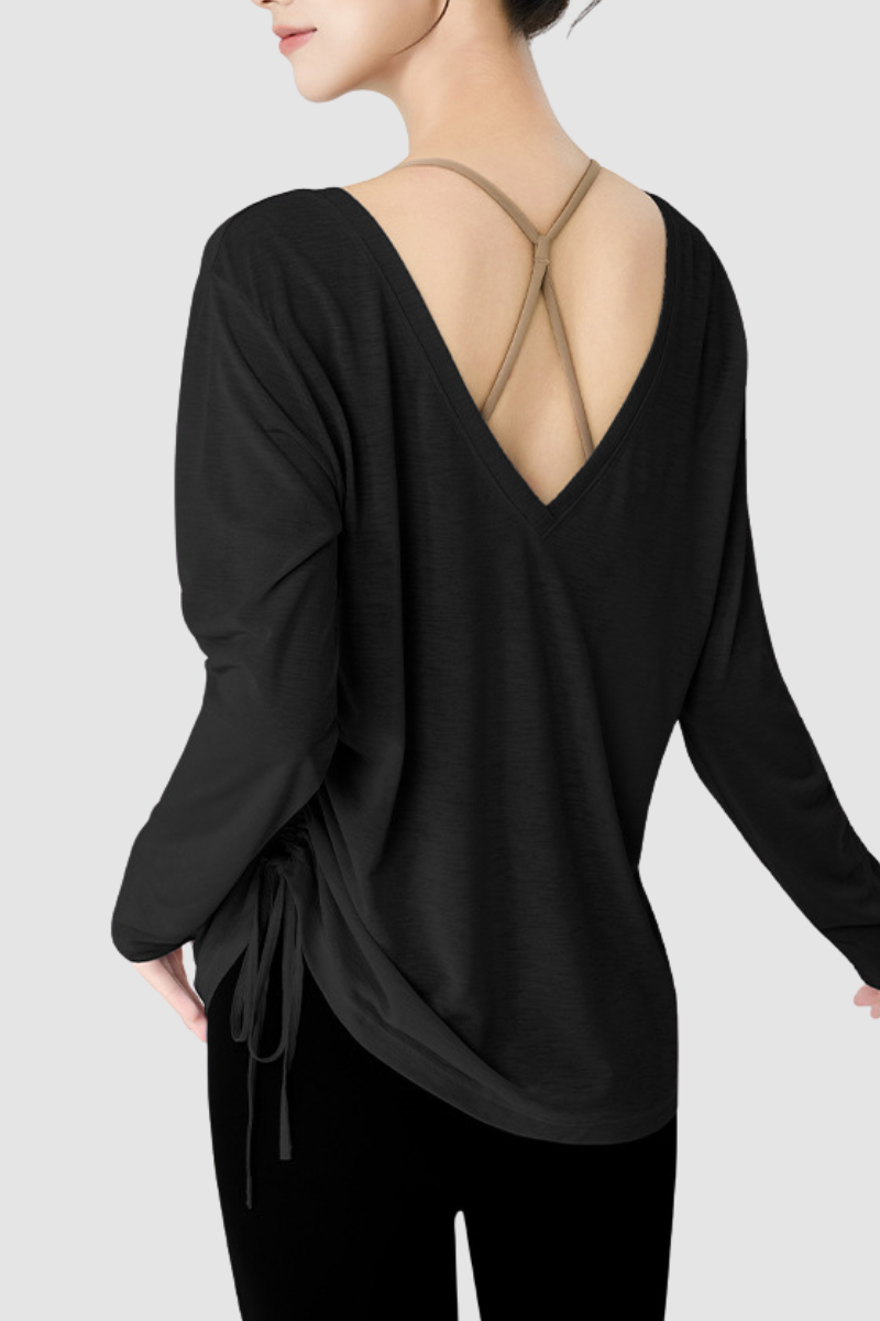 Women's Spring Lightweight Side Drawstring Long Sleeve Top