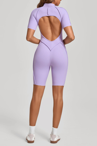 Women's Half-Zip Contour Seam Open Back Jumpsuits