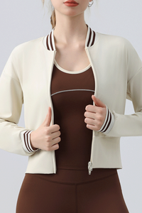 Women's Double Zip Contrast Stripe Trim Slim Fit Jacket