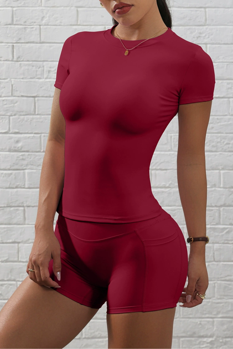 Women's Short Sleeve And Pocket Shorts Yoga Set