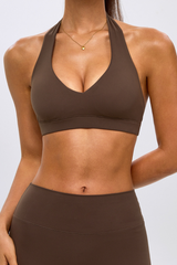Women's Halter V-Neck Padded Backless Sports Yoga Bra