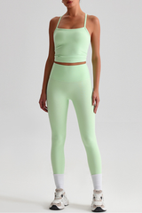 Women's Y-Back Cropped Tank Top &Peach Hip Yoga Leggings Set