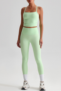 Women's Y-Back Cropped Tank Top &Peach Hip Yoga Leggings Set