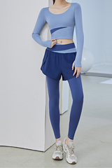 Women's Athletic Sets:Long Sleeve Top& 2-in-1 Shorts Leggings