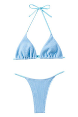 Women's Ribbed Halterneck Triangle Cup Bikini Set