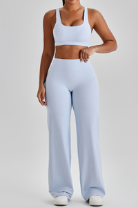 Women's Bare Feel Cutout Bra & Quick Dry Wide Leg Pant Set