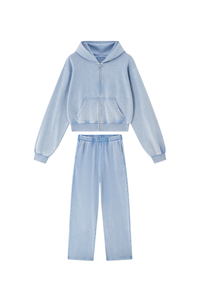 Unisex Fall Set: Cropped Zip Up Hooded Jacket And Sweatpants