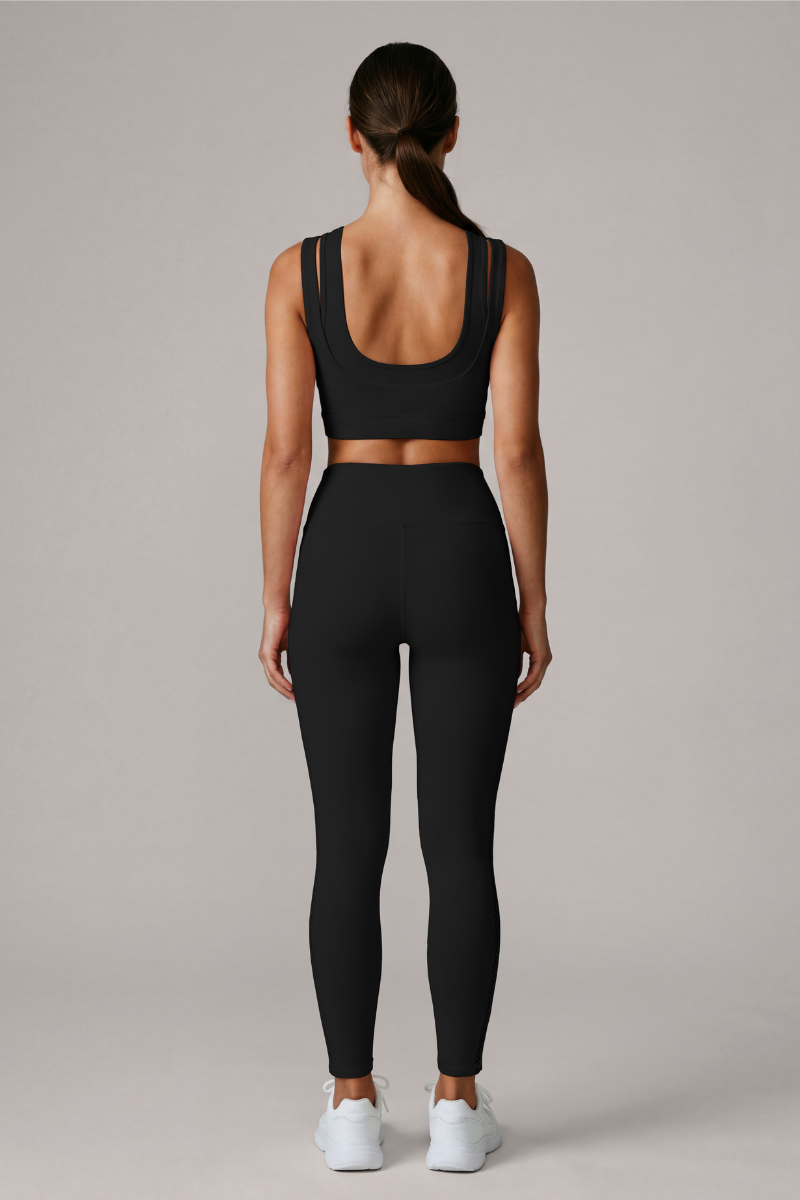 Women’s Double Strap Bra And Side Mesh Leggings Yoga Sets