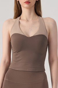 Women's Athletic Halterneck Color Block Cropped Tank Top