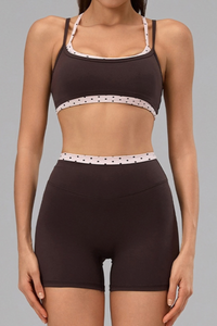 Women's Polka Dot Contrast Bra and Athletic Shorts Yoga Set