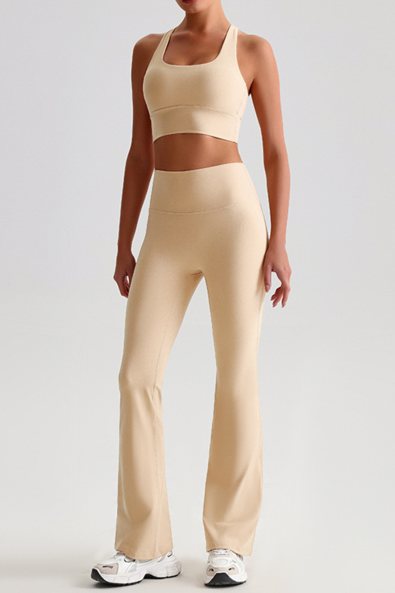 Women's Brushed Cross Back Bra & Flared Pants Yoga Set