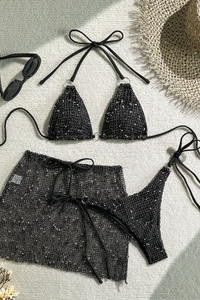 Women's Summer Mesh Half Skirt Bikini Set 3 Pieces