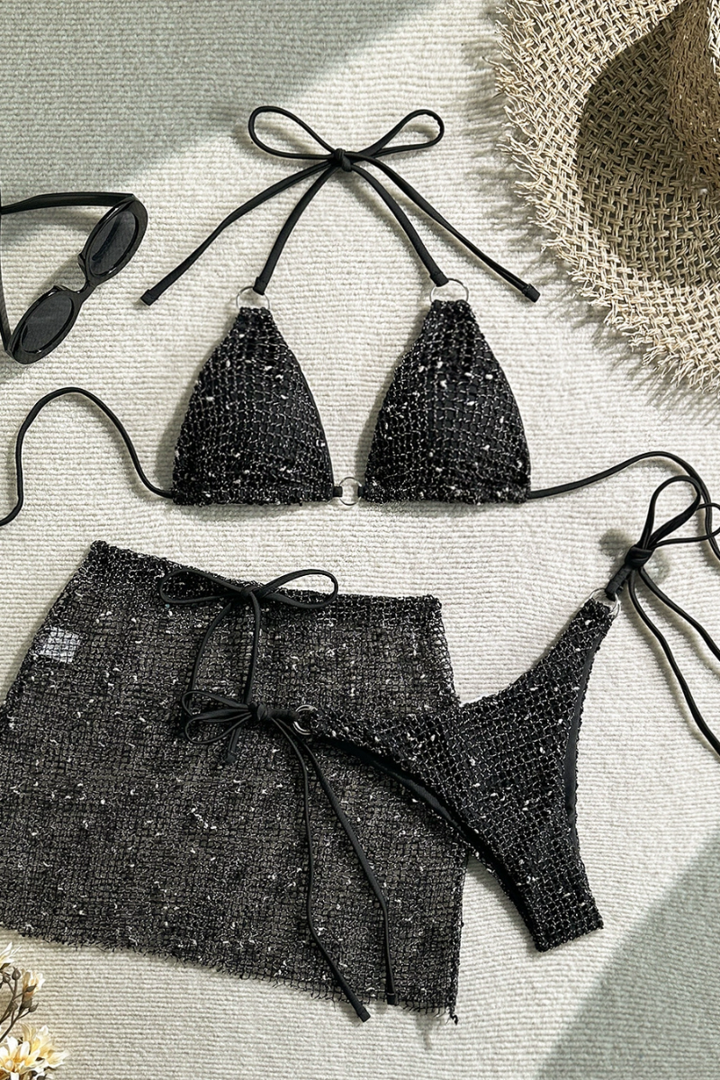 Women's Summer Mesh Half Skirt Bikini Set 3 Pieces