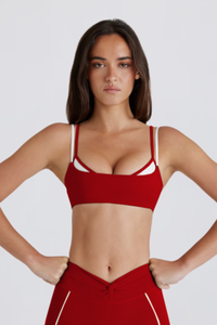 Women's Color-Block Double Thin Strap Twist Back Yoga Bra