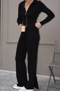 Fitted knit sweater and pants set