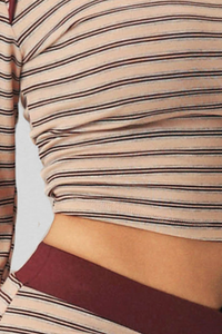 Women Striped Crew Neck Contrast Long Sleeve Cropped Top