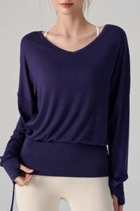 Women's Drawstring Waist and Thumbhole Cuffs Batwing Top