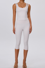 Women's Yoga Sets:Fake Two-Piece Tank Top & Capri Leggings