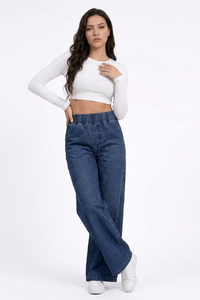 Women's  Elastic-Waist Relaxed Baggy Wide Leg Jeans
