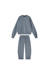 Unisex Fall 100% Cotton Set:Solid Pullover And Sweatpants