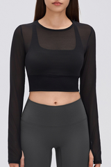 Women's Mock Two-Piece Mesh Padded Cropped Yoga Top