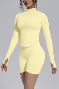 Women's Seamless Stretchy Jacket And No Front Seam Short Set