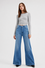 Women's Fall High Waist Wide Leg Flare Jeans