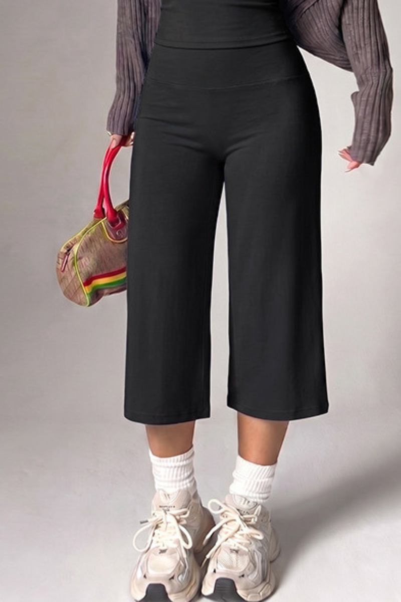 Women's High-Waist Wide-Leg Sports Yoga Cropped Pants