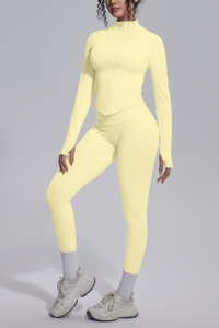Women's Stand Collar Slim Fit Jacket & Yoga Leggings 2 Piece Set