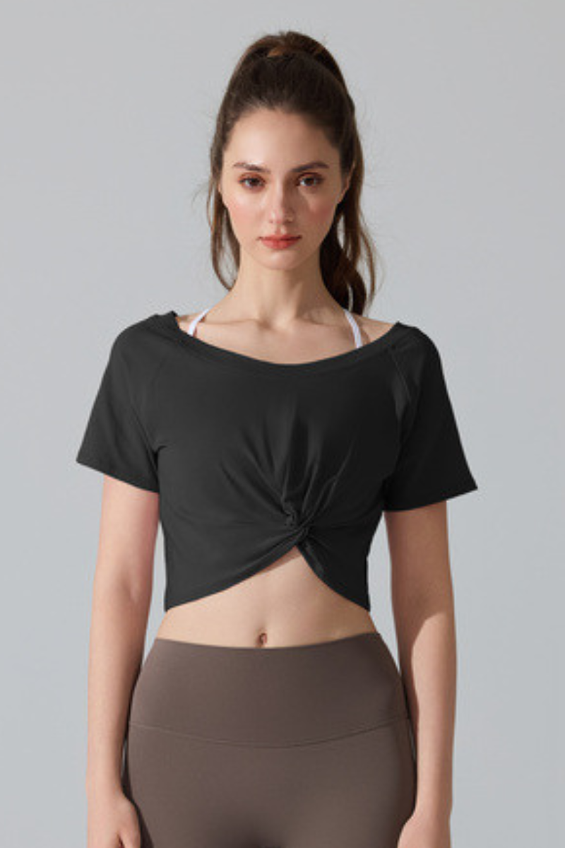 Women's Athletic Twist-knot Waist Cropped T-shirt
