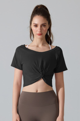 Women's Athletic Twist-knot Waist Cropped T-shirt