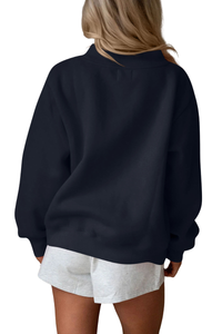 Women Fall V Stitch Drop Shoulder Loose Mockneck Sweatshirt