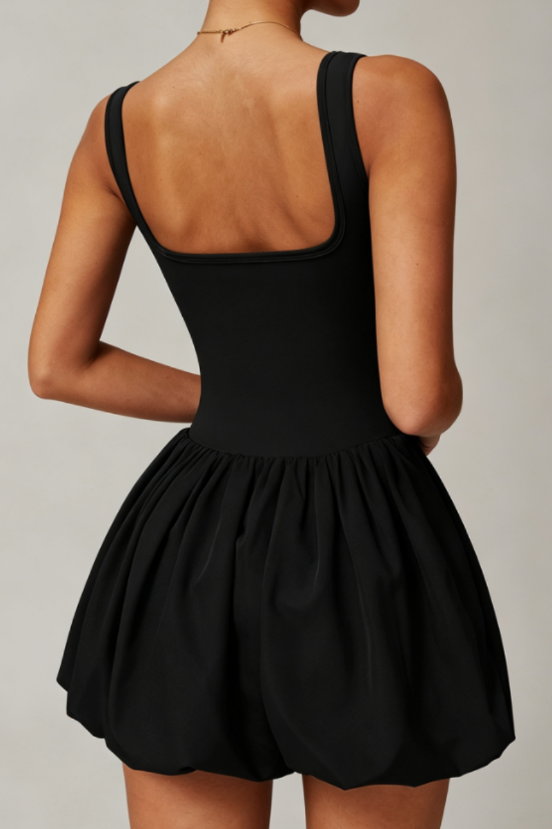 Women's Square Neck Bubble Hem Built-in Shorts Mini Dress