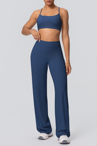 Women's Set:Thin Straps Cross Back Bra And Wide Leg Pants