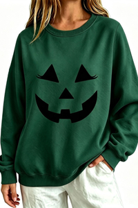 Women's Fall Halloween Pumpkin Face Print Relaxed Sweatshirt