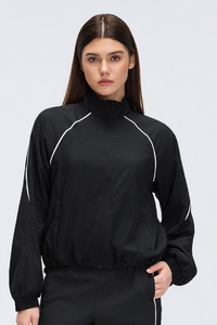 Women's Stand Collar Lightweight Drawstring Hem Sports Jacket