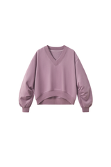 Women's Fall Boxy V Neck Drop Shoulder Rib Cuffs Sweatshirt