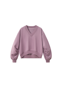 Women's Fall Boxy V Neck Drop Shoulder Rib Cuffs Sweatshirt