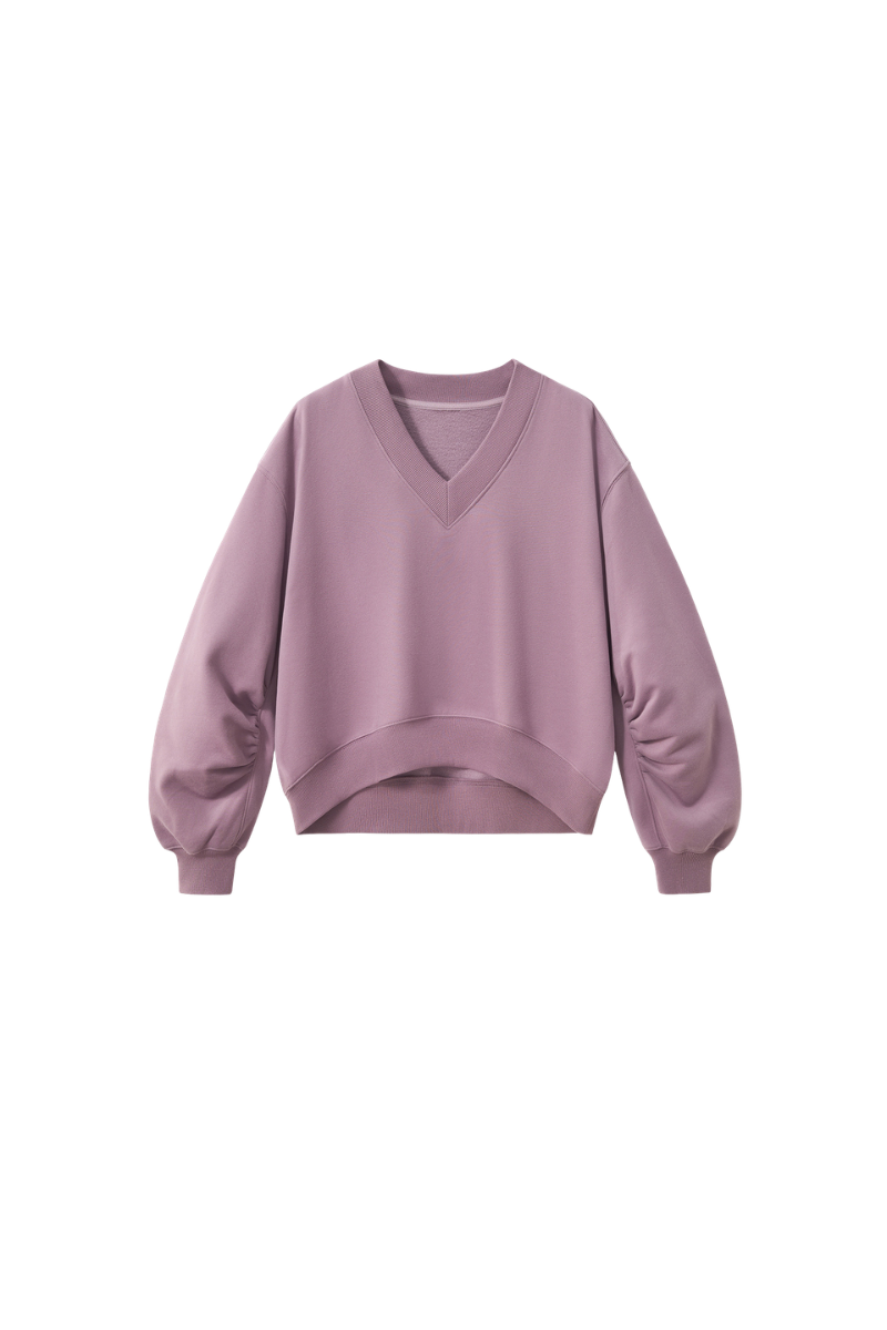 Women's Fall Boxy V Neck Drop Shoulder Rib Cuffs Sweatshirt