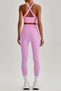 Women's Cross Back Bra & No Front Seam Leggings Yoga  Set