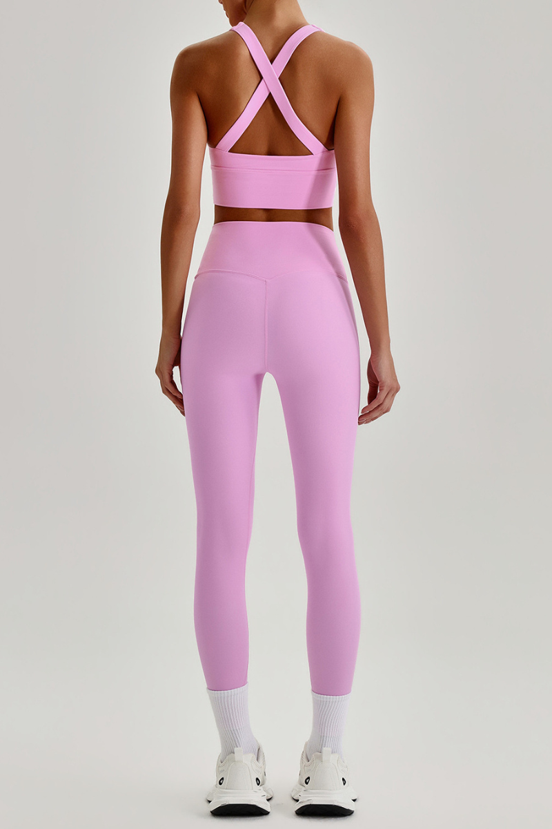 Women's Cross Back Bra & No Front Seam Leggings Yoga  Set