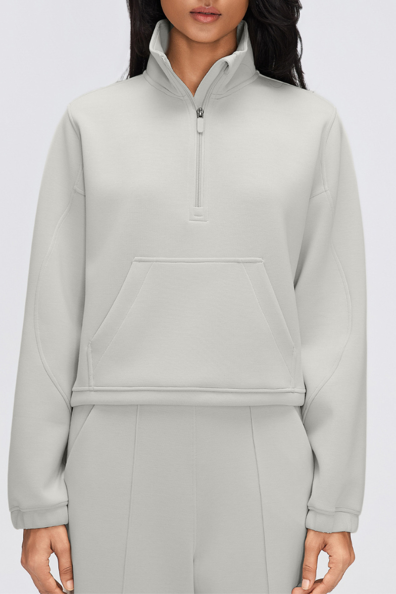 Women's Fall/Winter Stand Collar Half Zip Cropped Sweatshirt