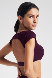 Women's Roundneck Cutout Cropped Sports Yoga T-shirt
