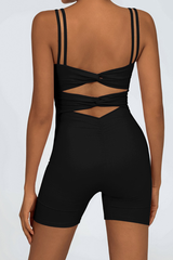 Women's Double Thin Strap Twist Cutout Back Workout Jumpsuit
